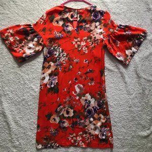 Red Floral Dress with keyhole button back
